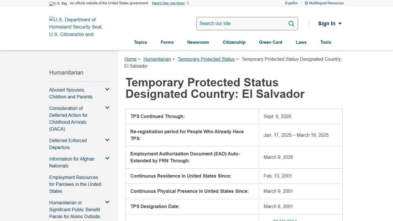 Temporary Protected Status Designated Country: El Salvador USCIS